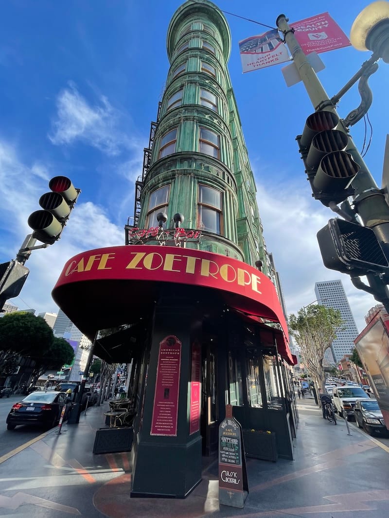 The iconic Sentinel Building is flanked by Columbus and Kearny. Photo: © tablehopper.com.