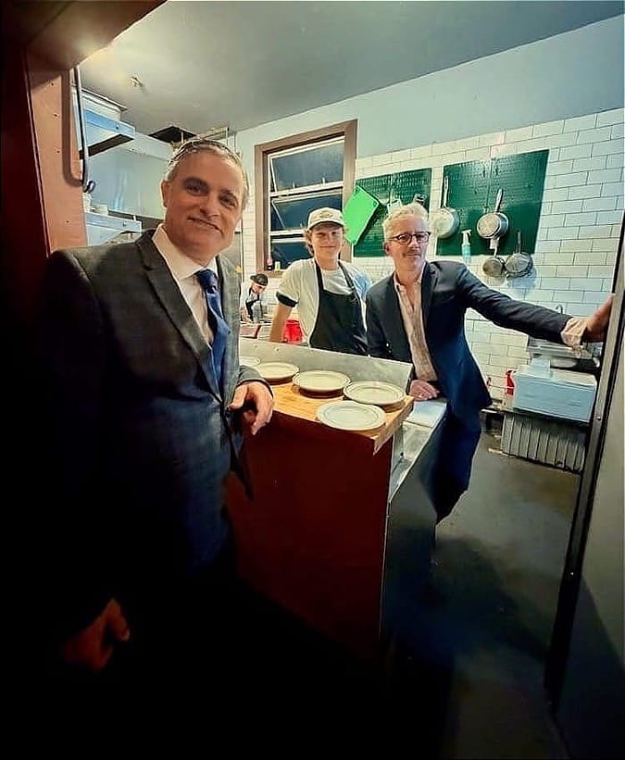 The gang’s all here at the new kitchen pass: Greg Lindgren, chef Giovanni Gasparini, and Jon Gasparini. Photo: © tablehopper.com.
