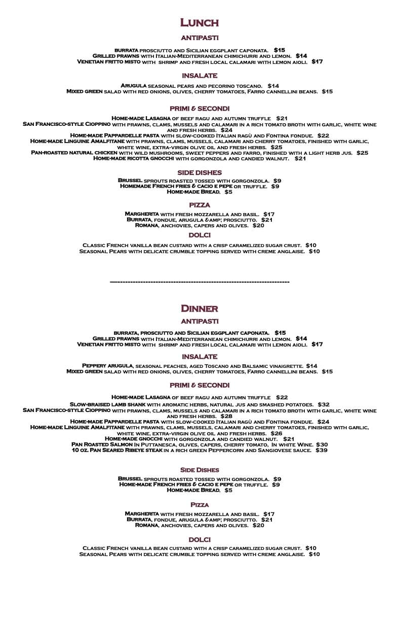 The lunch and dinner menu at the new Anima Bistro.