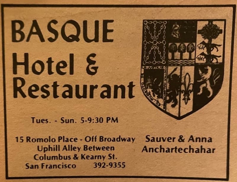 A vintage ad for the Basque Hotel & Restaurant from a magazine in the tablehopper collection of SF restaurant ephemera.