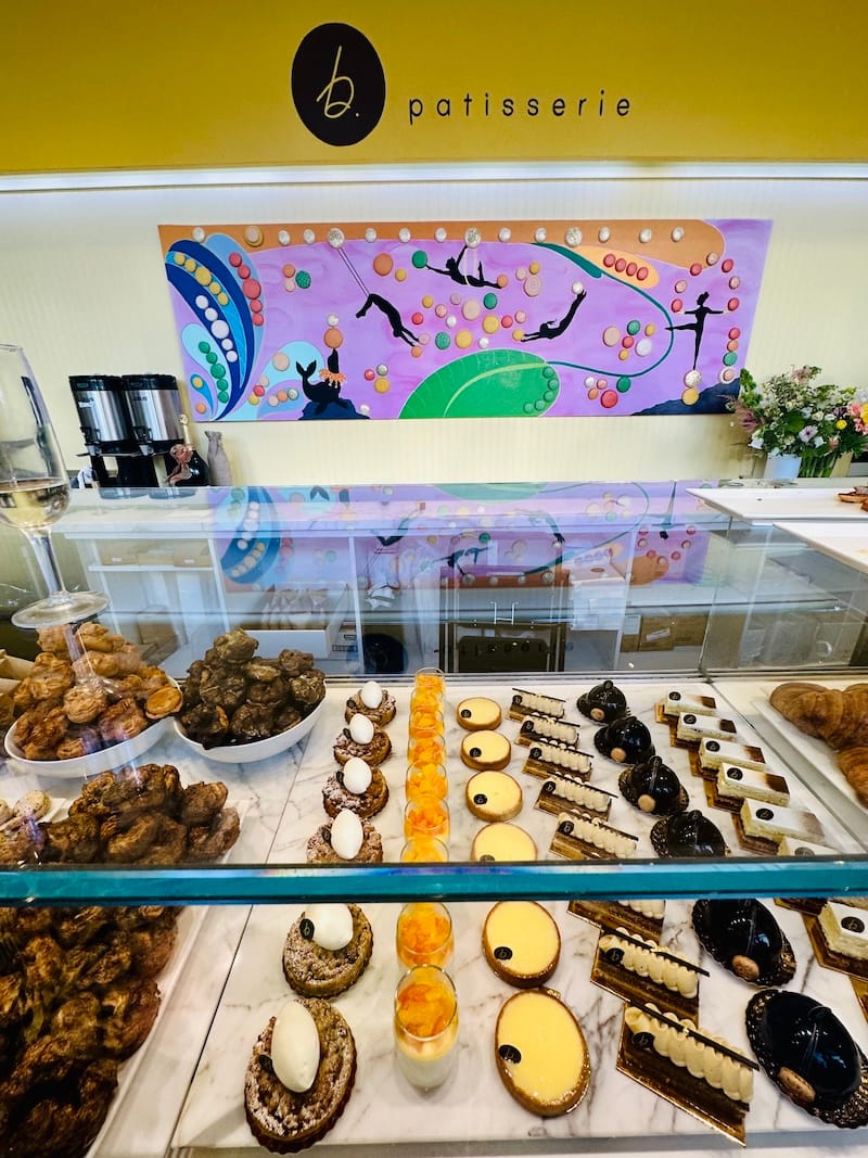 The pastry counter at the opening party at b. Patisserie on March 17, 2025. Photo: © tablehopper.com.