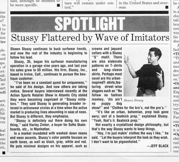 'Stussy Flattered by Wave of Imitators' - DNR 10/16/1989
