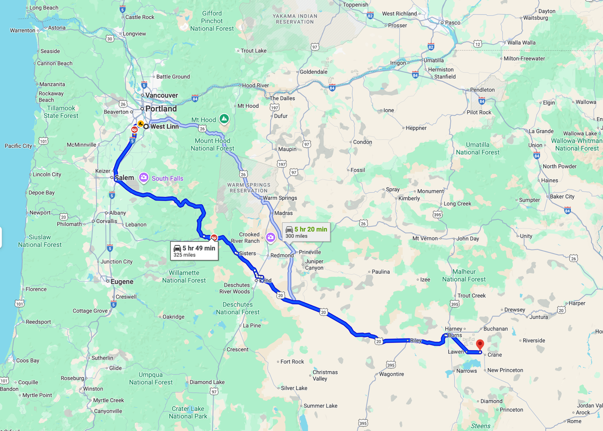 Day 2 - West Linn to Crane Hot Springs