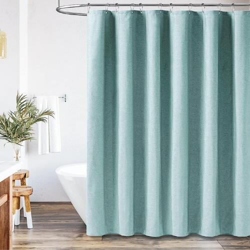 BTTN teal shower curtain