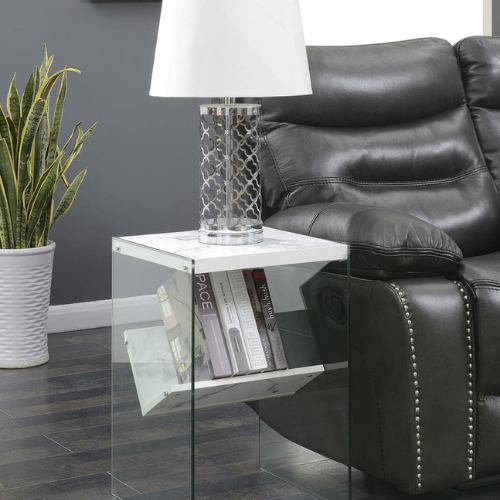 Convenience Concepts SoHo Faux White Marble End Table