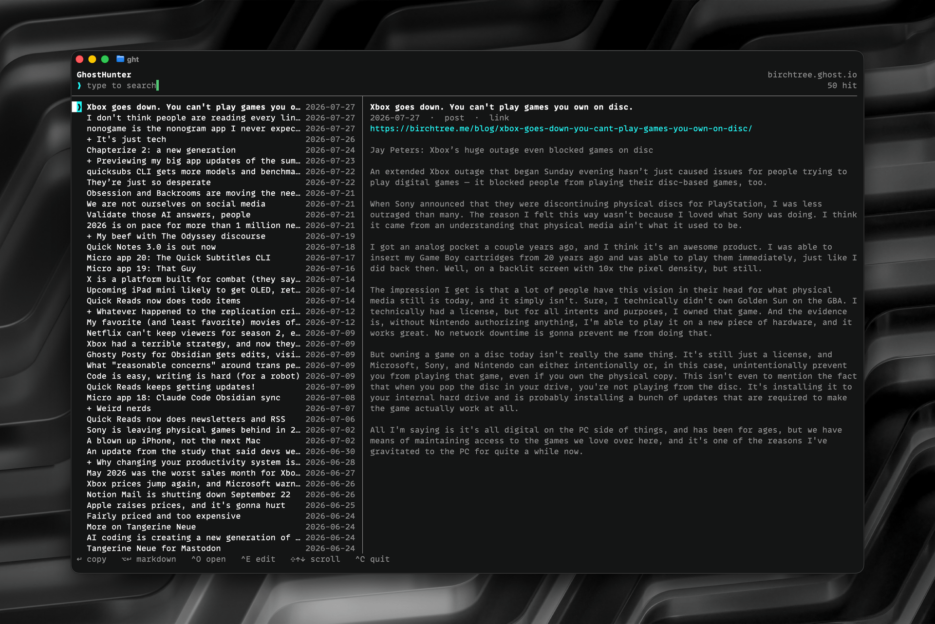 Micro app 21: ghosthunter CLI