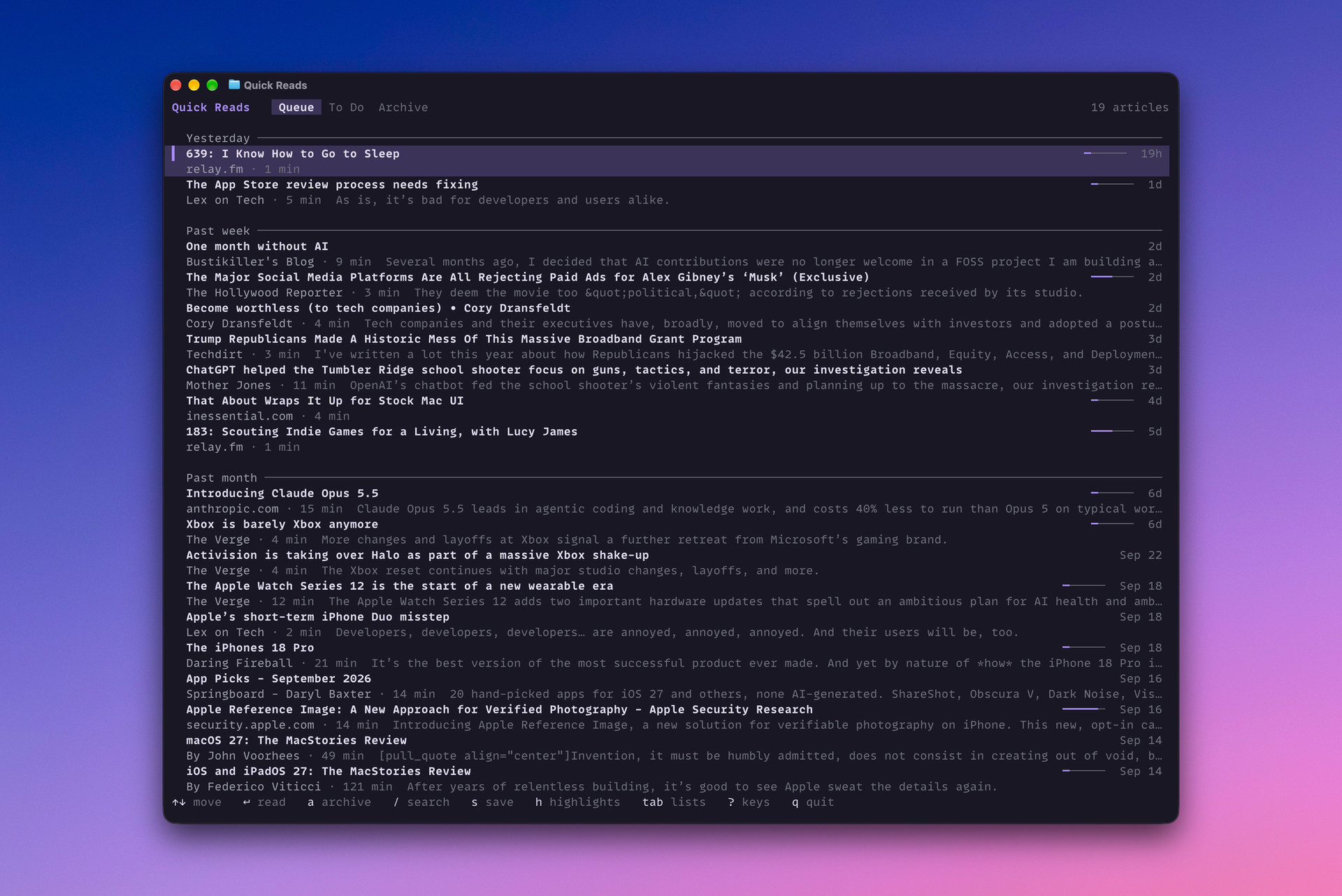 The Quick Reads CLI