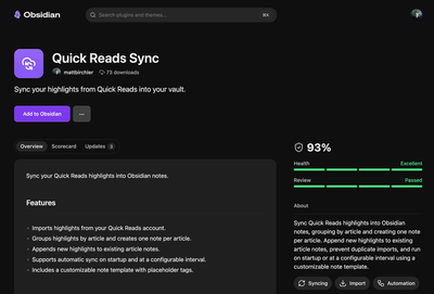 Quick Reads is officially in the Obsidian marketplace