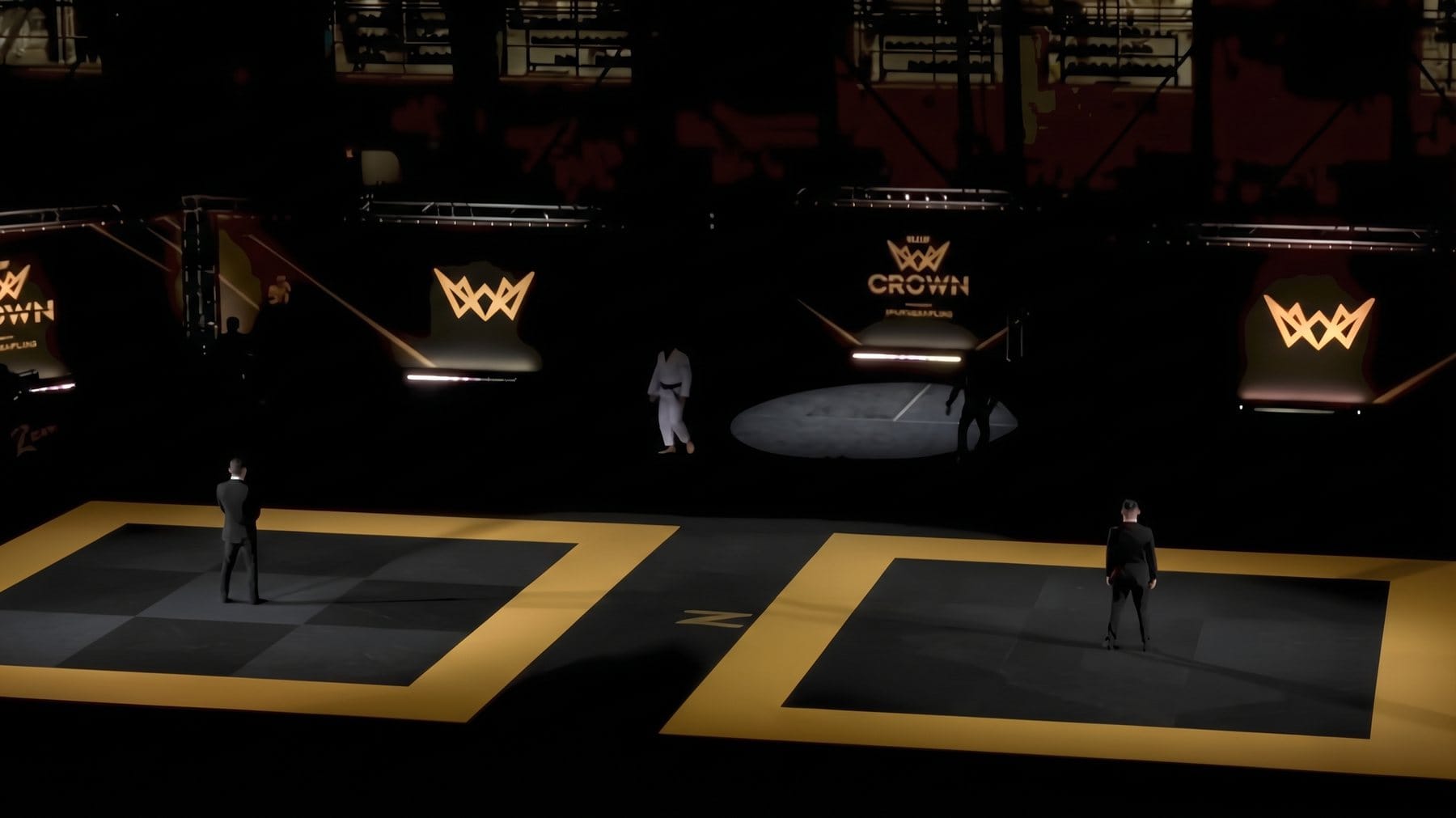 The IBJJF Crown mats under the lights