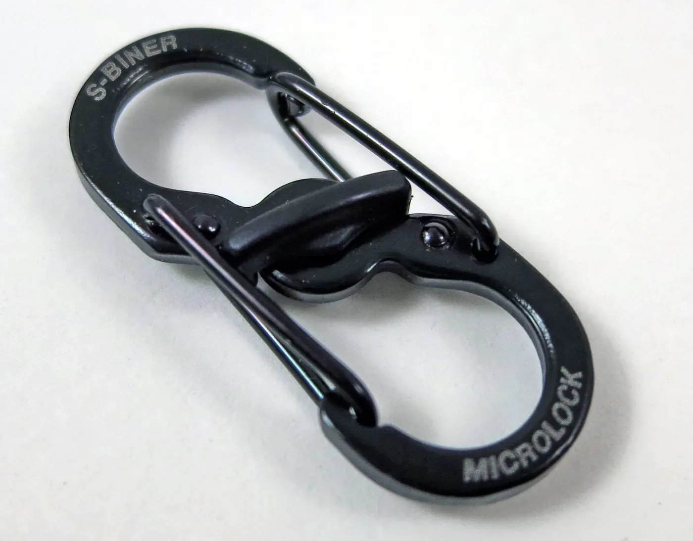 Black Nite Ize S-Biner MicroLock double-gated key clip with its sliding lock engaged