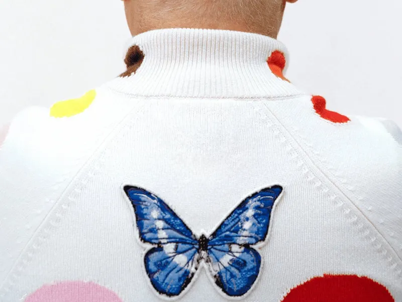 Barrie + Damien Hirst: His Spots and Butterflies, in Numbered Cashmere