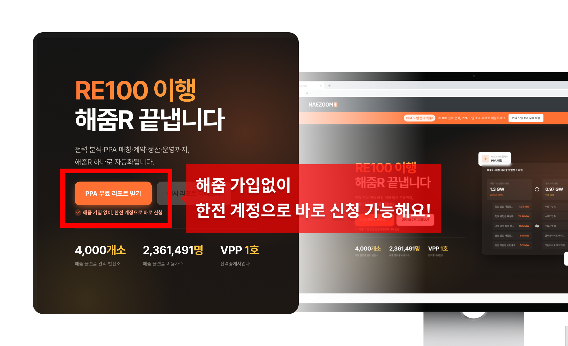 해줌R 기업 맞춤형 직접 PPA 무료 리포트 받기 신청 화면
