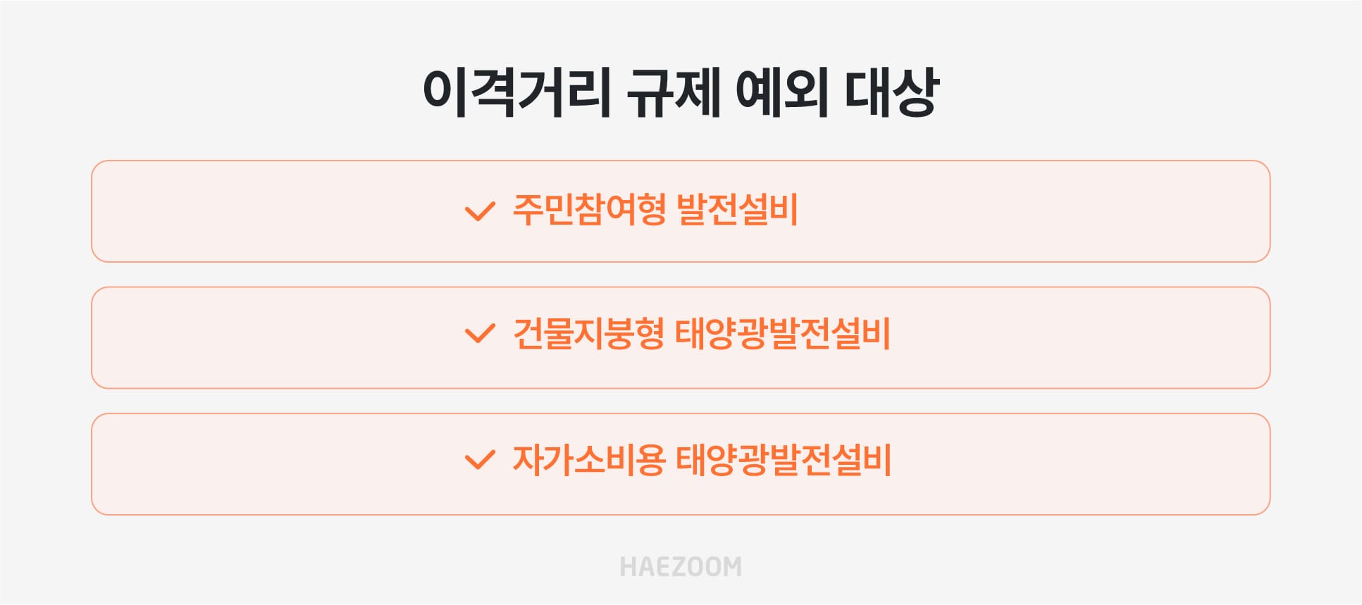 태양광 이격거리 규제가 100% 면제되는 예외 기준 (주민참여형, 지붕형, 자가소비용 태양광 발전설비)