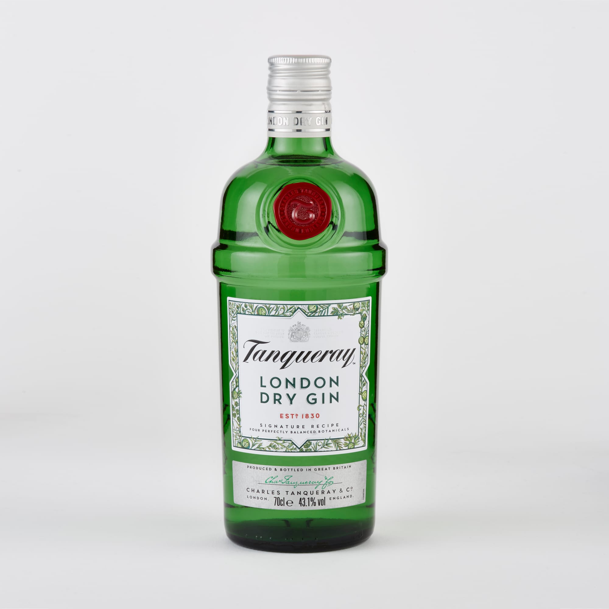 A bottle of Tanquery London Dry Gin