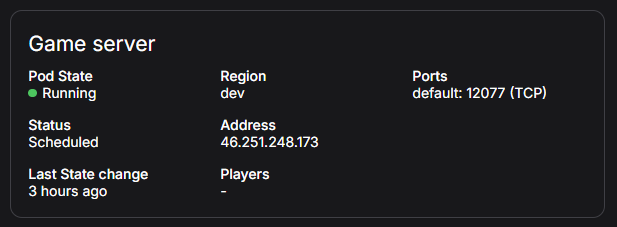 Vessel Game Server Information