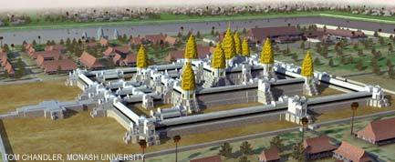 Artist's impression of settled areas in and around Angkor Wat complex.  Credit: Tom Chandler, Monash University