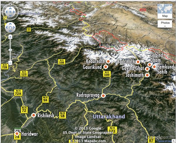 Map of Hemkund and surrounding areas