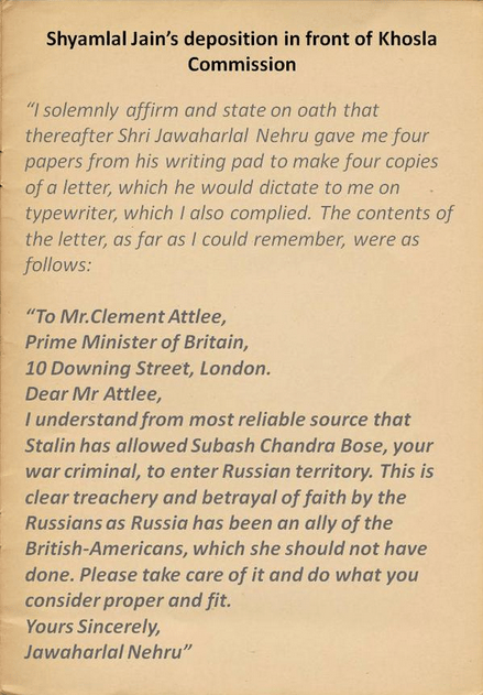 Contents of Nehru's letter to Clement Atlee