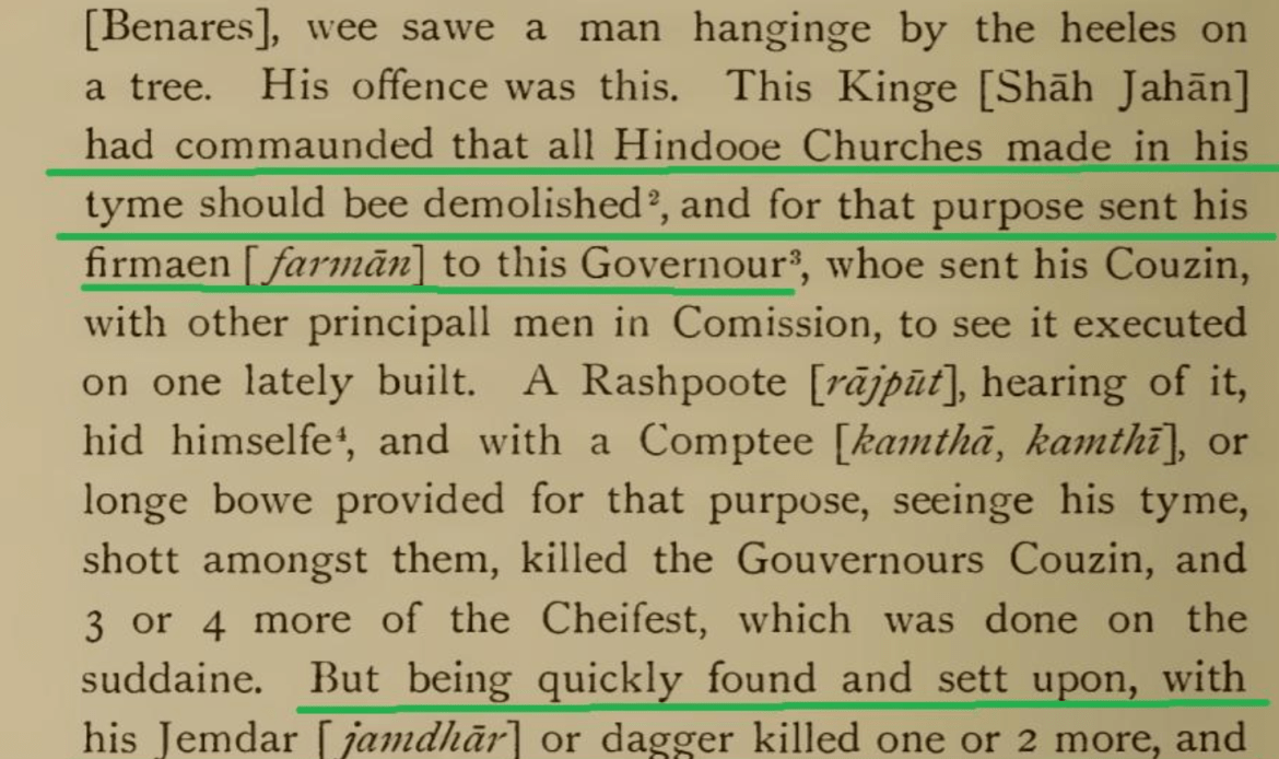 Shahjahan breaks temples in Benares