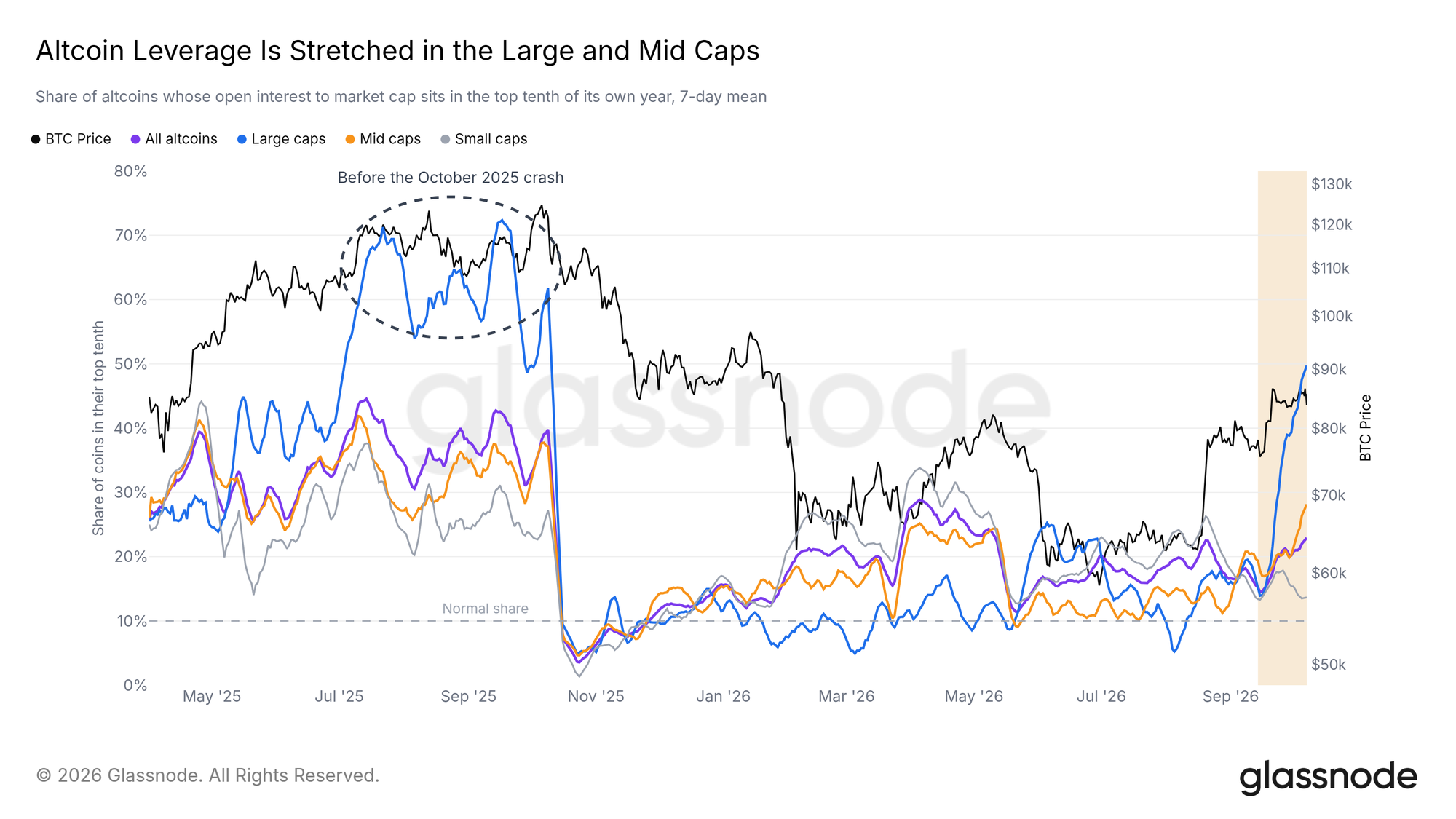 Altcoin leverage is stretched in the large and mid caps