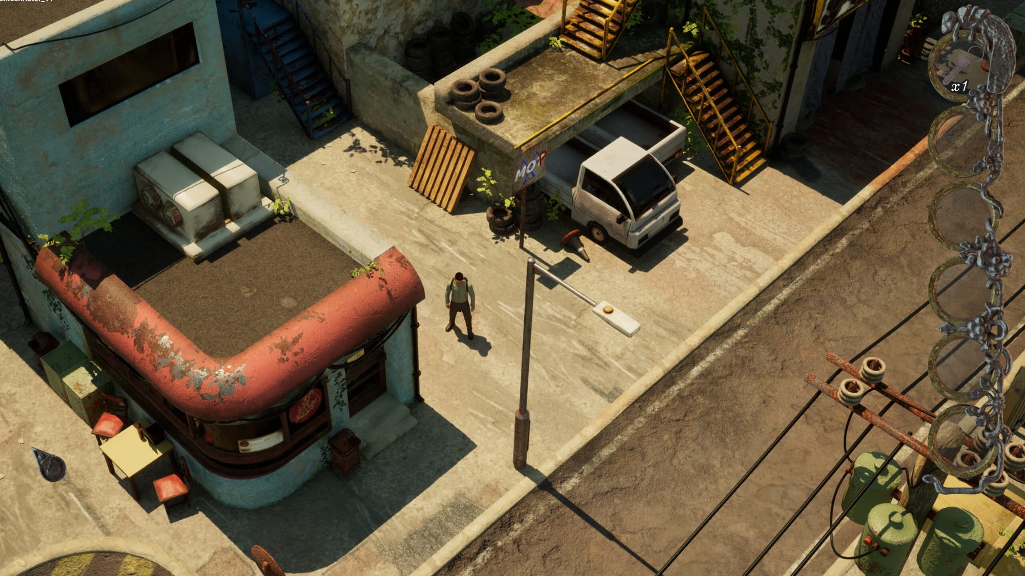 An isometric view of the rundown industrial estate in Something Beautiful
