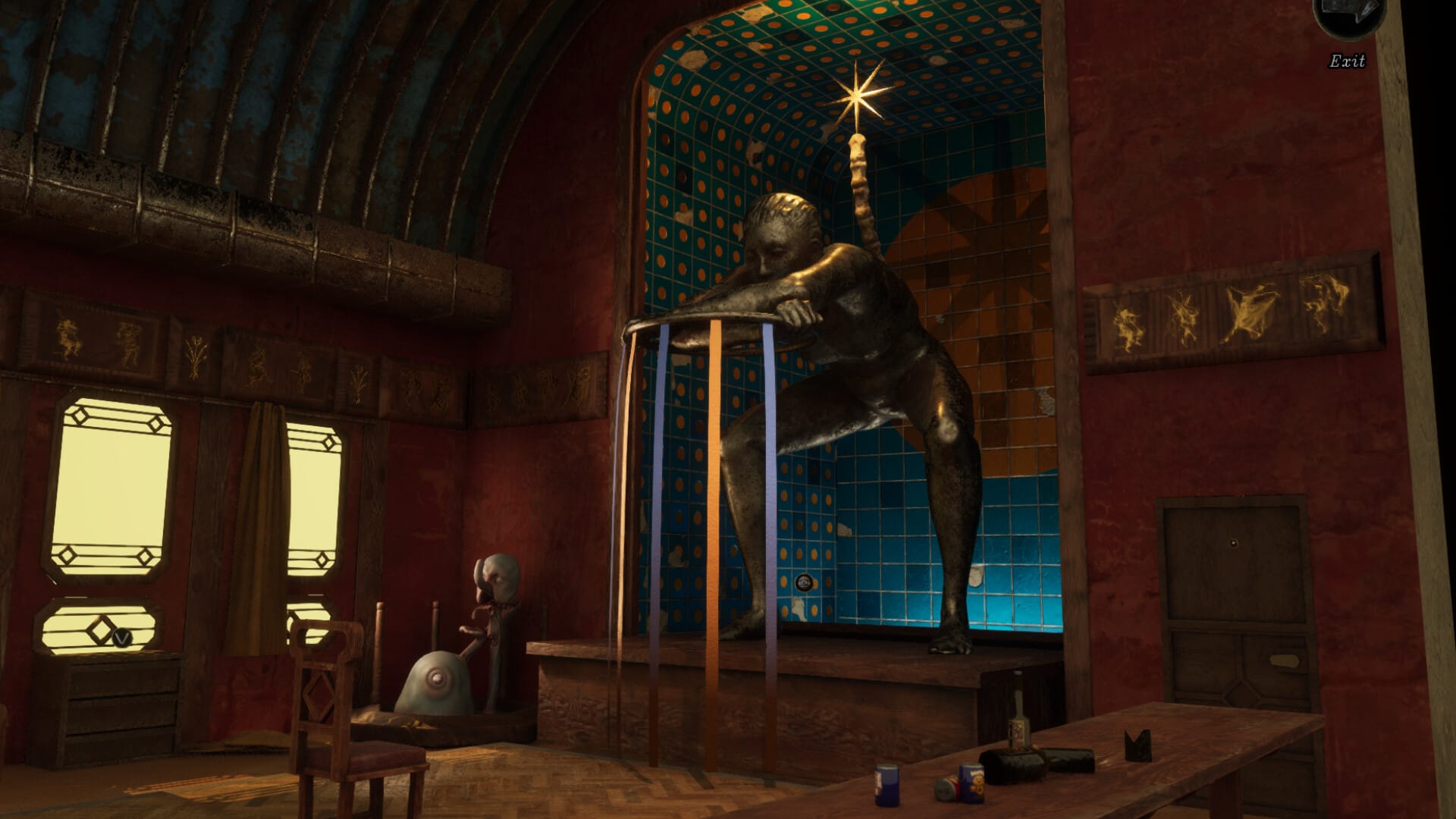 An ornate tiled room with a gilded figure from Something Beautiful