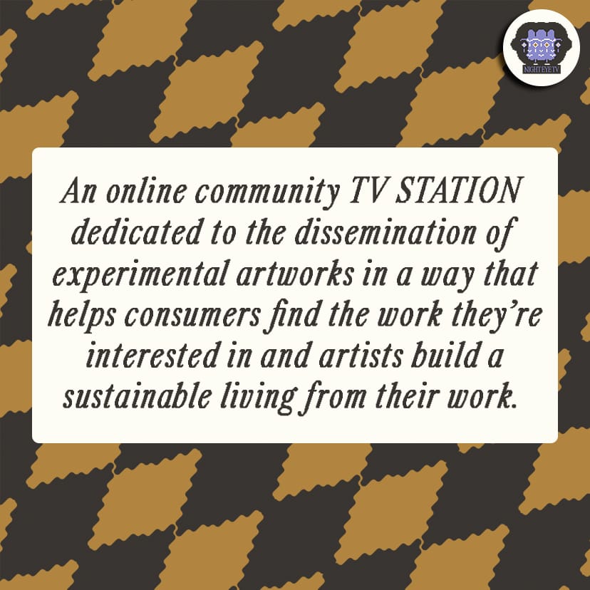 A NIGHT EYE TV guide book page describing an online community TV station for experimental artworks