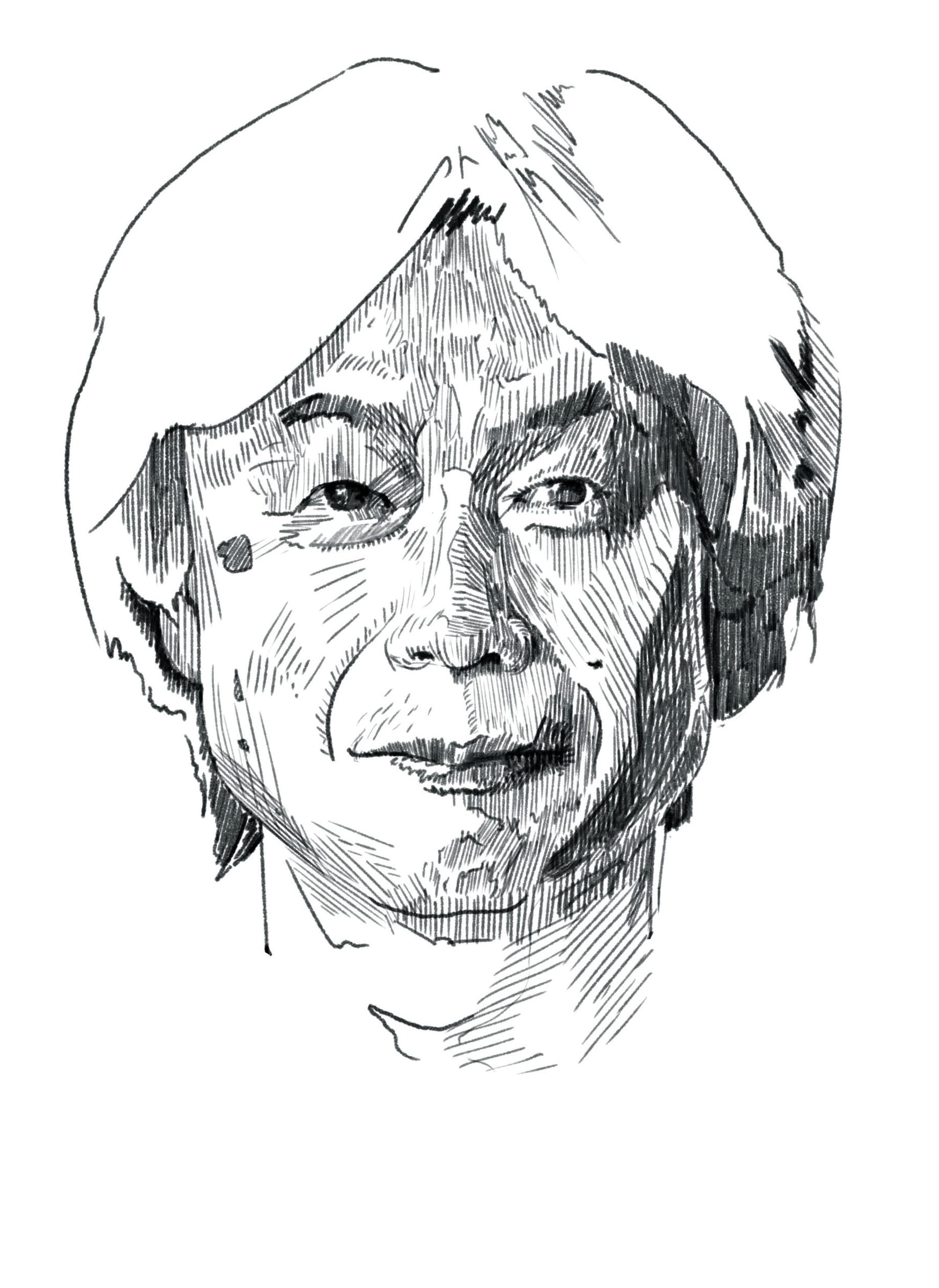 Pen and ink portrait of Shigeru Miyamoto