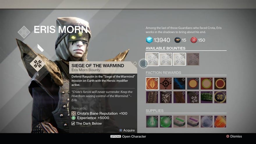 Press 'O' to Dismiss.