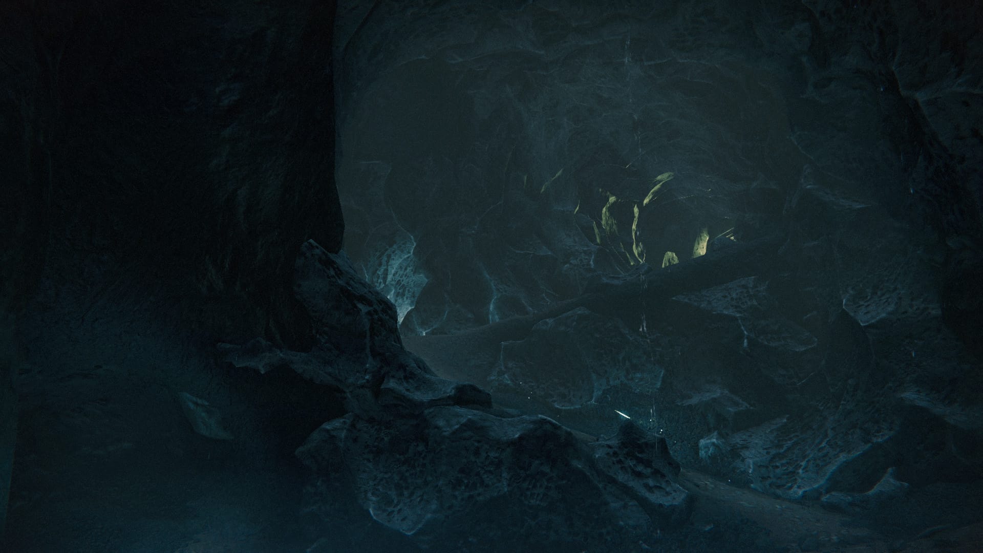 green light highlights the cave exit