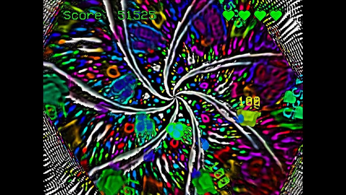 A psychedelic spiral of video feedback in a bullet hell game