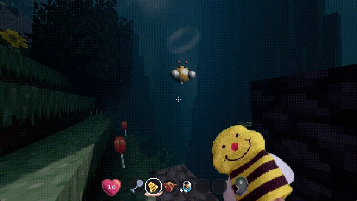 A misty voxel landscape with photographic textures in Lucid Blocks