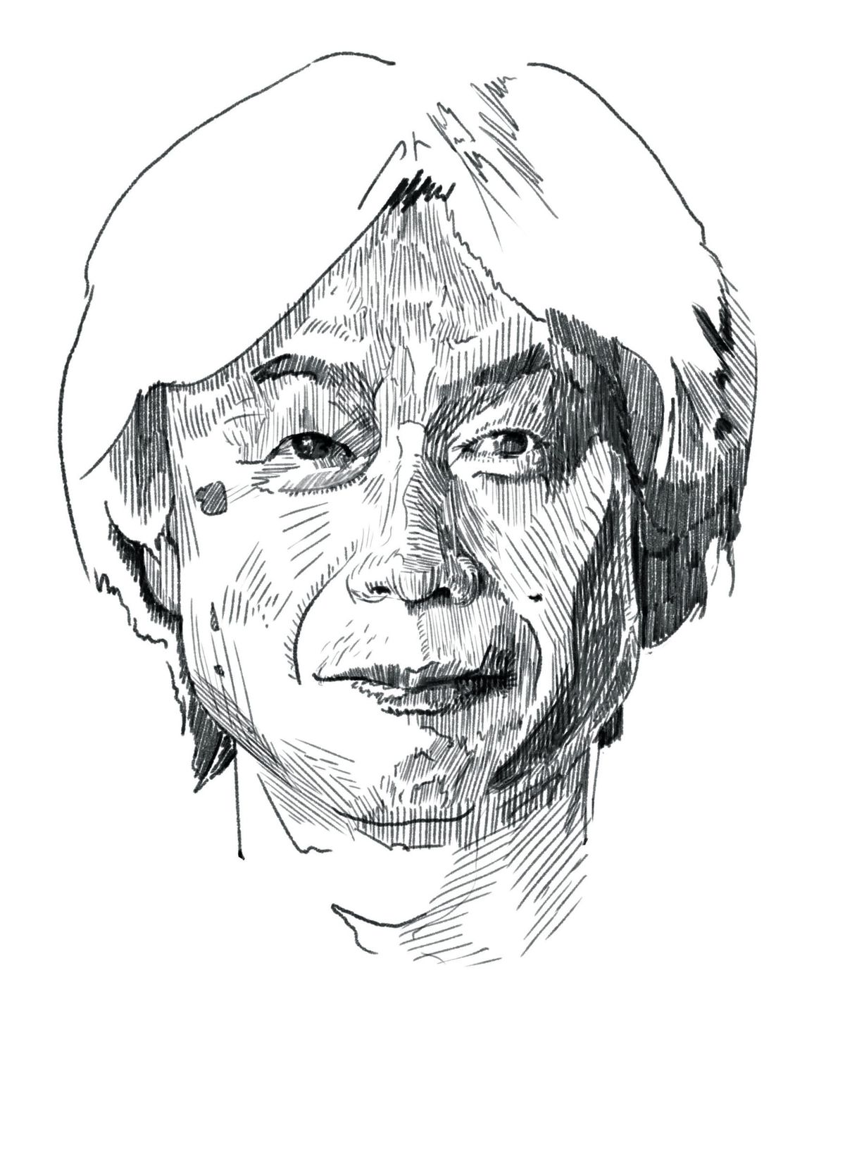 Pen and ink portrait of Shigeru Miyamoto