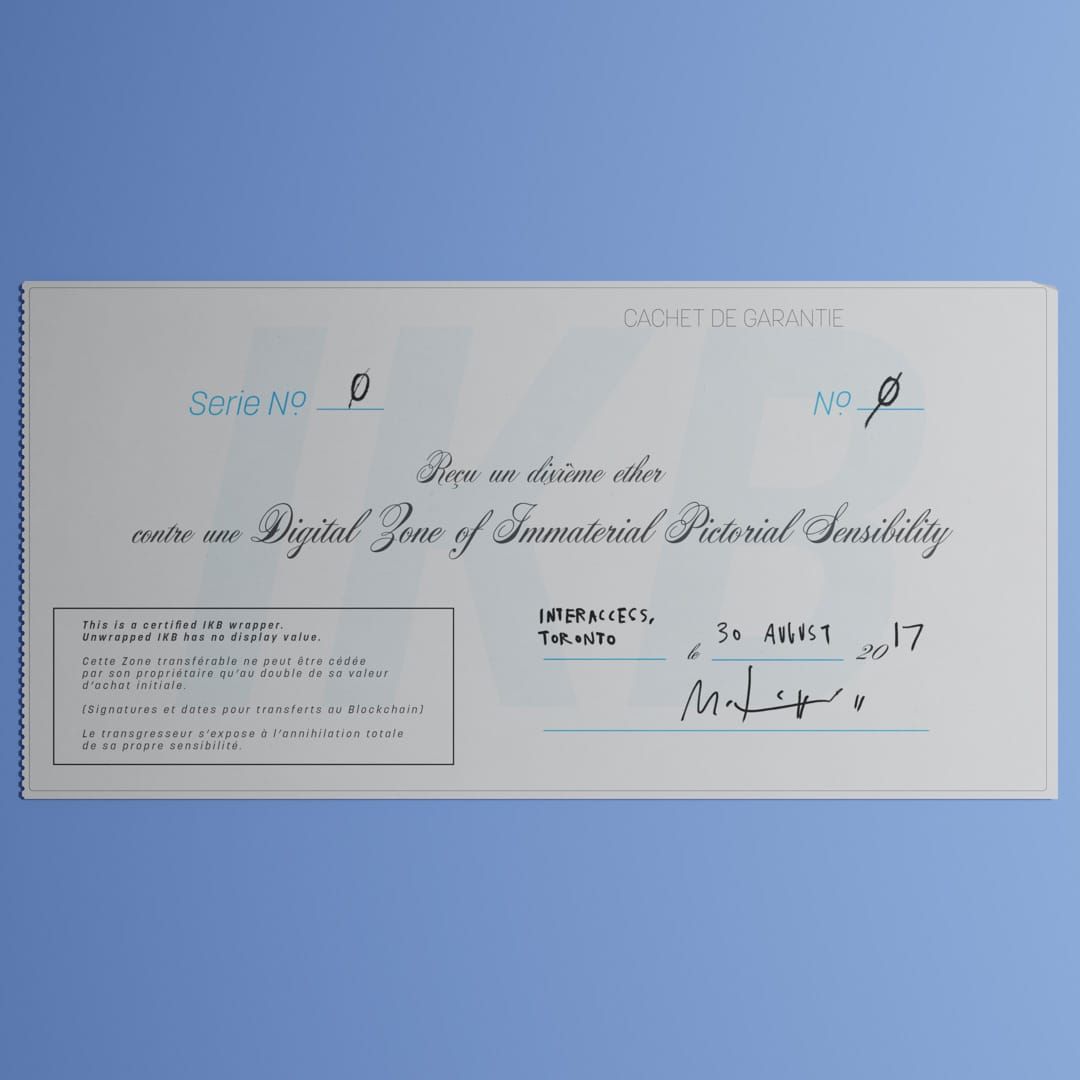 A pale blue deed from Mitchell F. Chan's Digital Zones of Immaterial Pictorial Sensibility