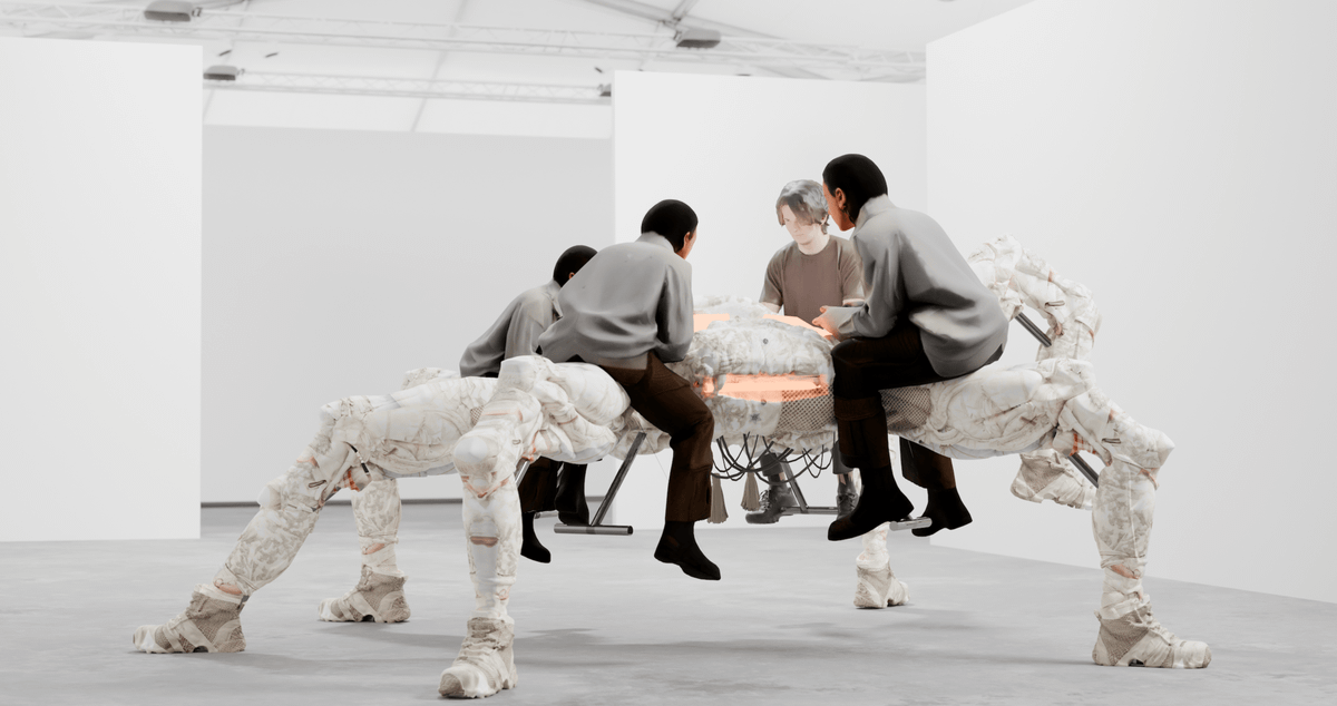 Screenshot of Theo Triantafyllidis's multiplayer game Feral Metaverse showing cooperative group bodies