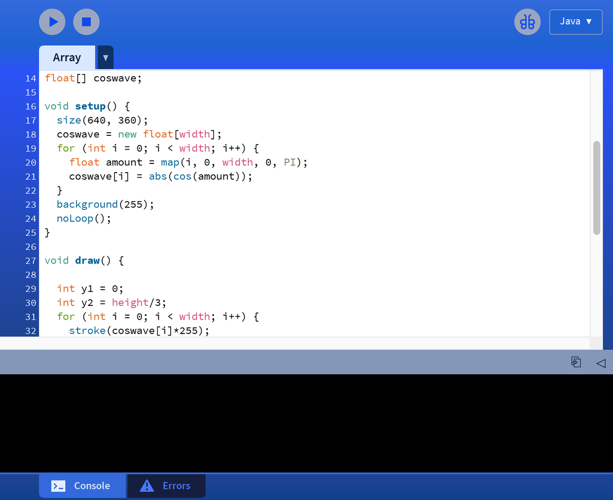 The Processing 4 development environment with a code sketch open