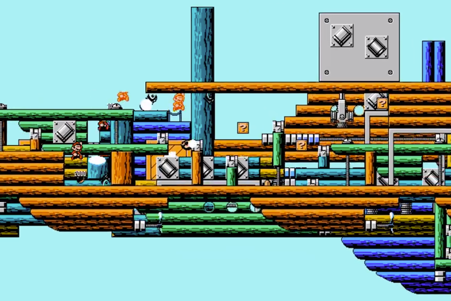 Mother of God, it’s every airship level from Mario 3 at once