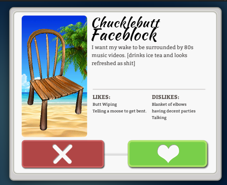 Here’s a game about sexual relations with a chair to confuse and disturb you