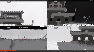 Devastating footage of four guys racing each other through Super Meat Boy
