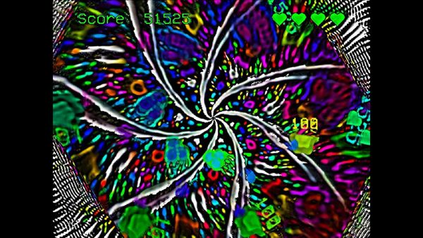 A psychedelic spiral of video feedback in a bullet hell game