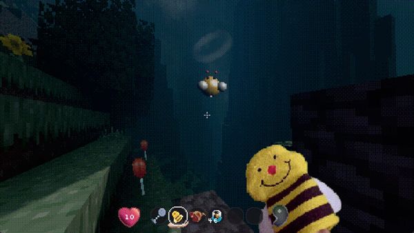 A misty voxel landscape with photographic textures in Lucid Blocks
