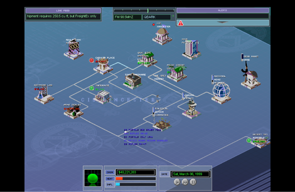 Isometric network of icons connected by lines in the money laundering game Offshore