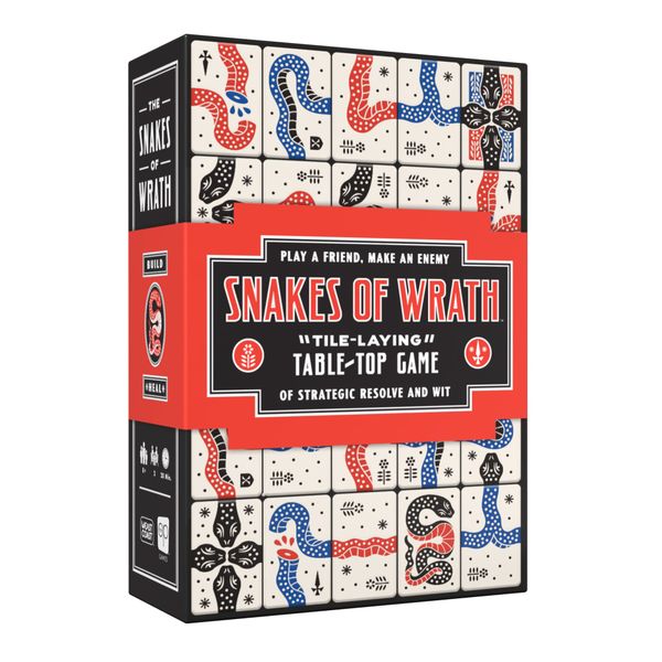The Op edition box of Snakes of Wrath, covered in red, blue, and black snake tiles