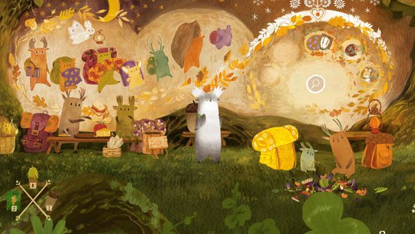 Hand-drawn forest spirits gather around glowing burrows in Tukoni: Forest Keepers