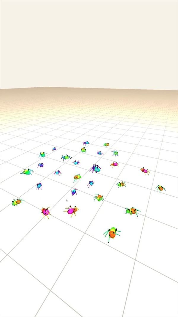 Procedurally generated beetles scattered mid-slice in Noland Chaliha’s browser sketch