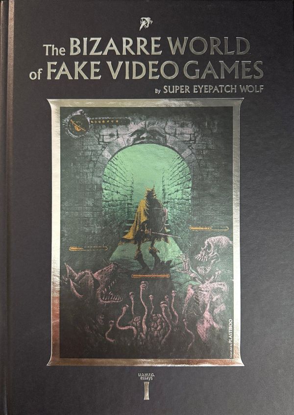 The holographic silver cover of The Bizarre World of Fake Video Games, with art by Plastiboo