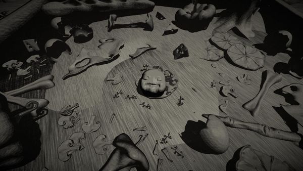 A small hand-drawn creature in an illustrated environment from In Full Bloom