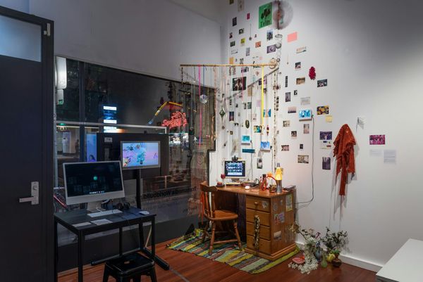 Installation view of the Transmedia Worldbuilding Residency Exhibition at 4A LAB in Sydney