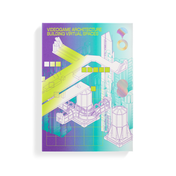 The book Videogame Architecture standing in its clamshell presentation box