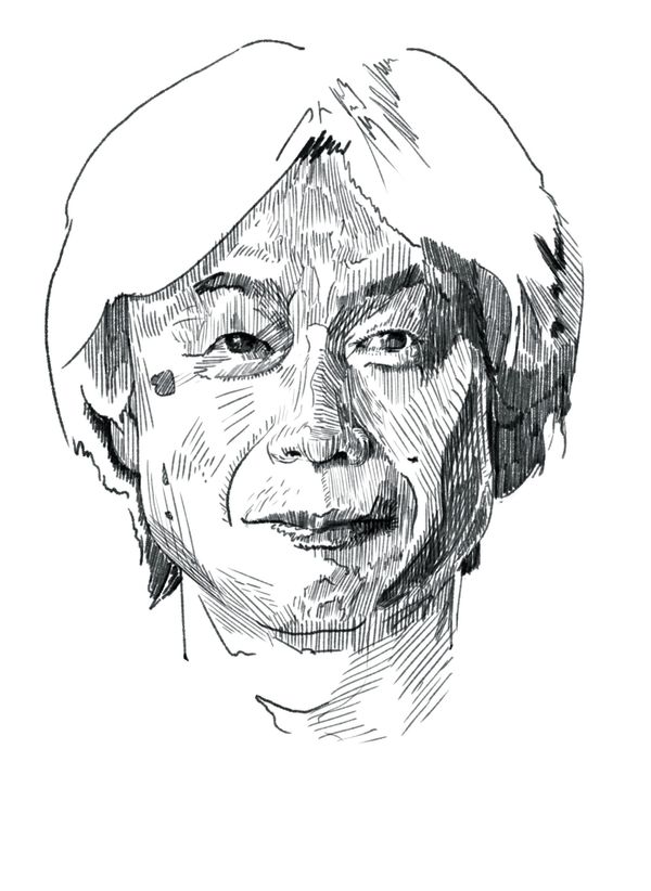 Pen and ink portrait of Shigeru Miyamoto